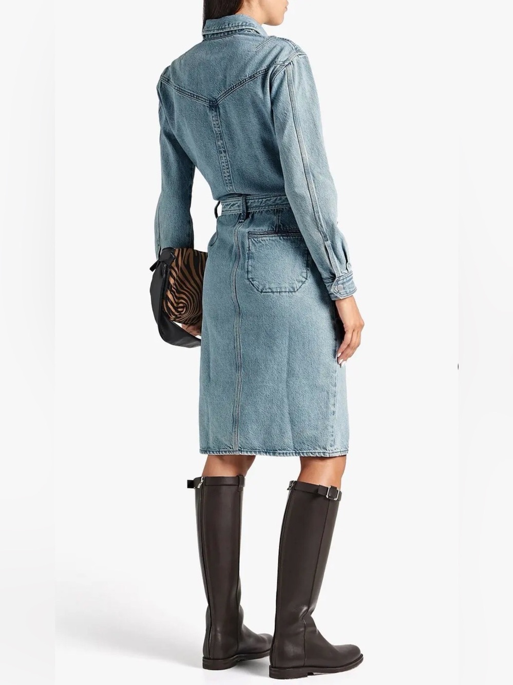 Rag & Bone Mia Denim Shirt Dress XS Clean Lou Belted Snap Front Midi 100% Cotton - Picture 3 of 12